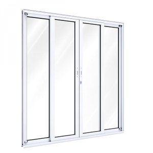 Porta de Alumínio Balcão 215x200 4 Folhas com Vidro Liso Lucasa Alumínio