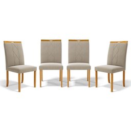 Kit com 4 Cadeiras Ana Madeira Maciça Estofadas para Mesa de Jantar Veludo Bege 102 - 1 Kit com 4 Cadeiras Ana Madeira Maciça Estofadas para Mesa de Jantar Veludo Bege 102 - 1