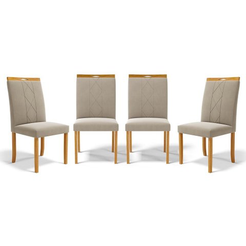 Kit com 4 Cadeiras Ana Madeira Maciça Estofadas para Mesa de Jantar Veludo Bege 102