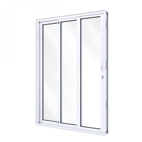 Porta de Alumínio de Correr 215x150cm 3 Folhas com Vidro Lucasa Alumínio Branco