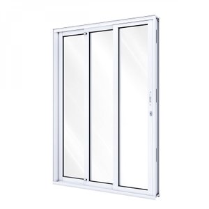 Porta de Alumínio de Correr 215x150cm 3 Folhas com Vidro Lucasa Alumínio