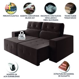 Sofá Retrátil e Reclinável 3 Lugares 1,78m Suede Espanha Mamflex - 4