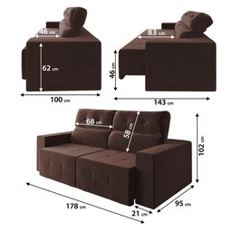 Sofá Retrátil e Reclinável 3 Lugares 1,78m Suede Espanha Mamflex - 3