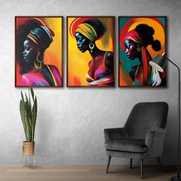 Kit 3 Quadros Decorativos CX Alta 40x60 3 unidades Mulheres Negras:Moldura Madeira - 6
