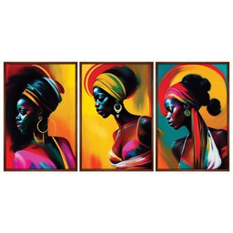 Kit 3 Quadros Decorativos CX Alta 40x60 3 unidades Mulheres Negras:Moldura Madeira - 1