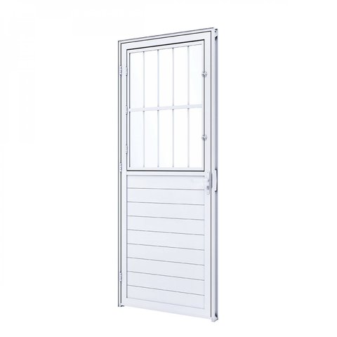 Porta de Alumínio Lambri 215x85cm com Postico e Vidro Liso Lucasa Alumínios Abertura Esquerda Branco