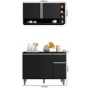 Ver imagem 3 de Kit Bel Cozinha Balcão 3 Portas S/ Tampo + Aéreo 2 Portas Preto - Bela Móveis