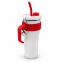 Ver imagem 1 de Copo Térmico 1100ml Ms-982 com Canudo de Inox com Alça Isolamento Térmico com Tampa 2 Funções:Branco