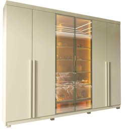 Guarda Roupa 6 Portas Casal 2 Reflecta Led Imperatriz Off White - Gelius - 2