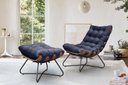 Ver imagem 1 de Poltrona Costela Decorativa com Puff Madeira Eva Preto - Azul