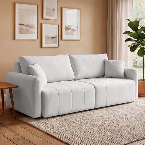 Sofá 3 Lugares Retrátil Reclinável 230cm Bering F04 Linho Impermeável Cinza Claro - Lyam Decor