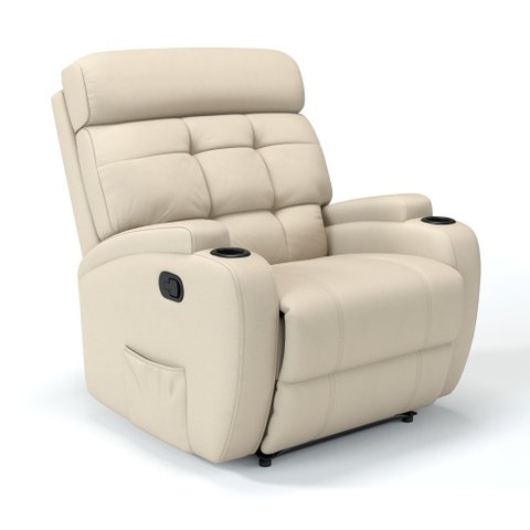 Poltrona do Papai Reclinável em Couro Cor Bege Reclinação Manual - Modelo Florença