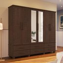 Ver imagem 1 de Guarda Roupa Casal com Espelho 6 Portas 6 Gavetas 248cm Madeira Maciça Zahav F06 Café - Lyam Decor