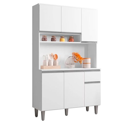 Armário Cozinha Compacta 6 Portas Marcia 105cm Branco 1902 Ajl Móveis