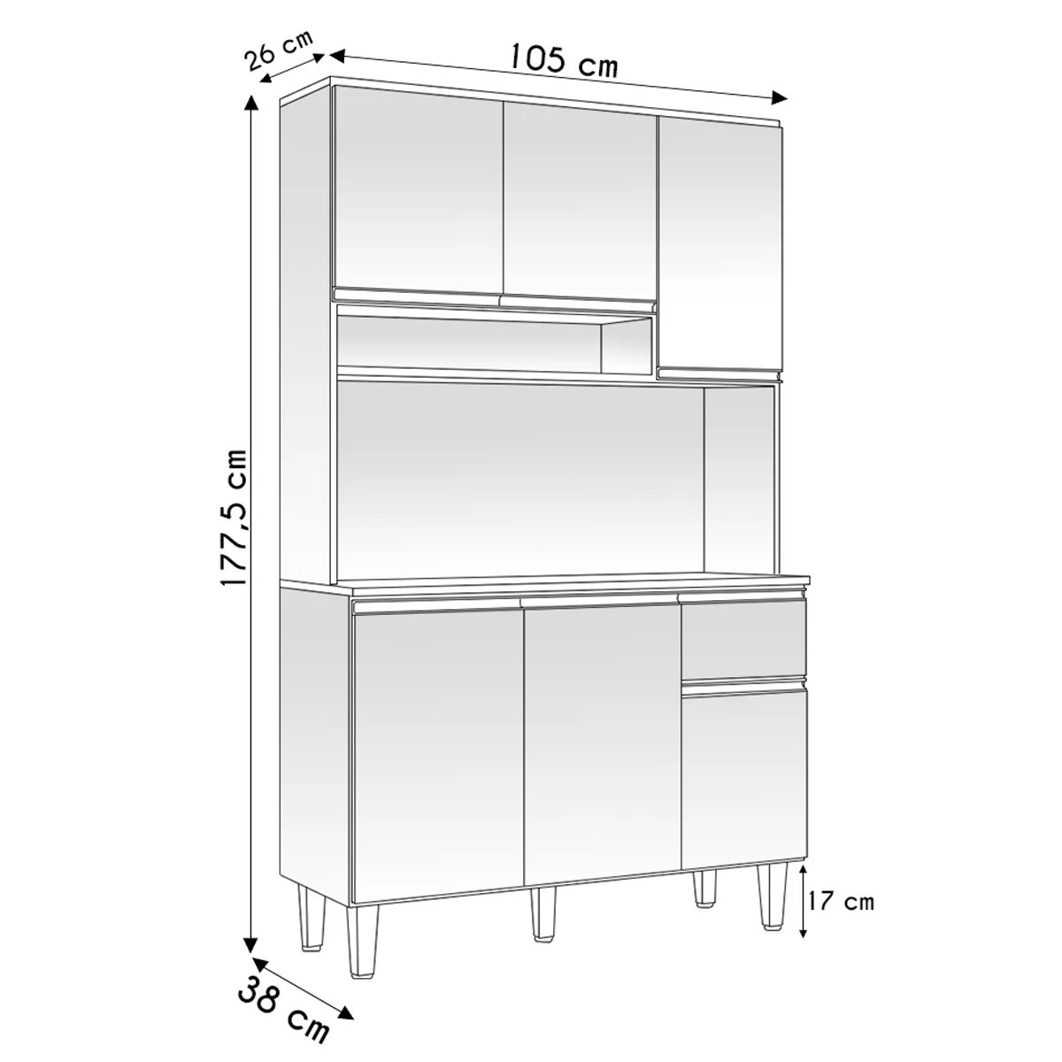 Armário Cozinha Compacta 6 Portas Marcia 105cm Branco 1902 Ajl Móveis - 4