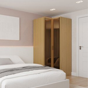 Guarda Roupa de Canto Reto Modular 95cm Porta Reflecta e Cabideiros Jade CabeCasa MadeiraOriginals