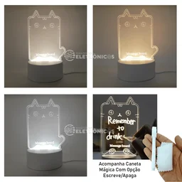 Luminaria Led Escrever de Caneta Lousa Quadro Mesa Anotações Gato - 4
