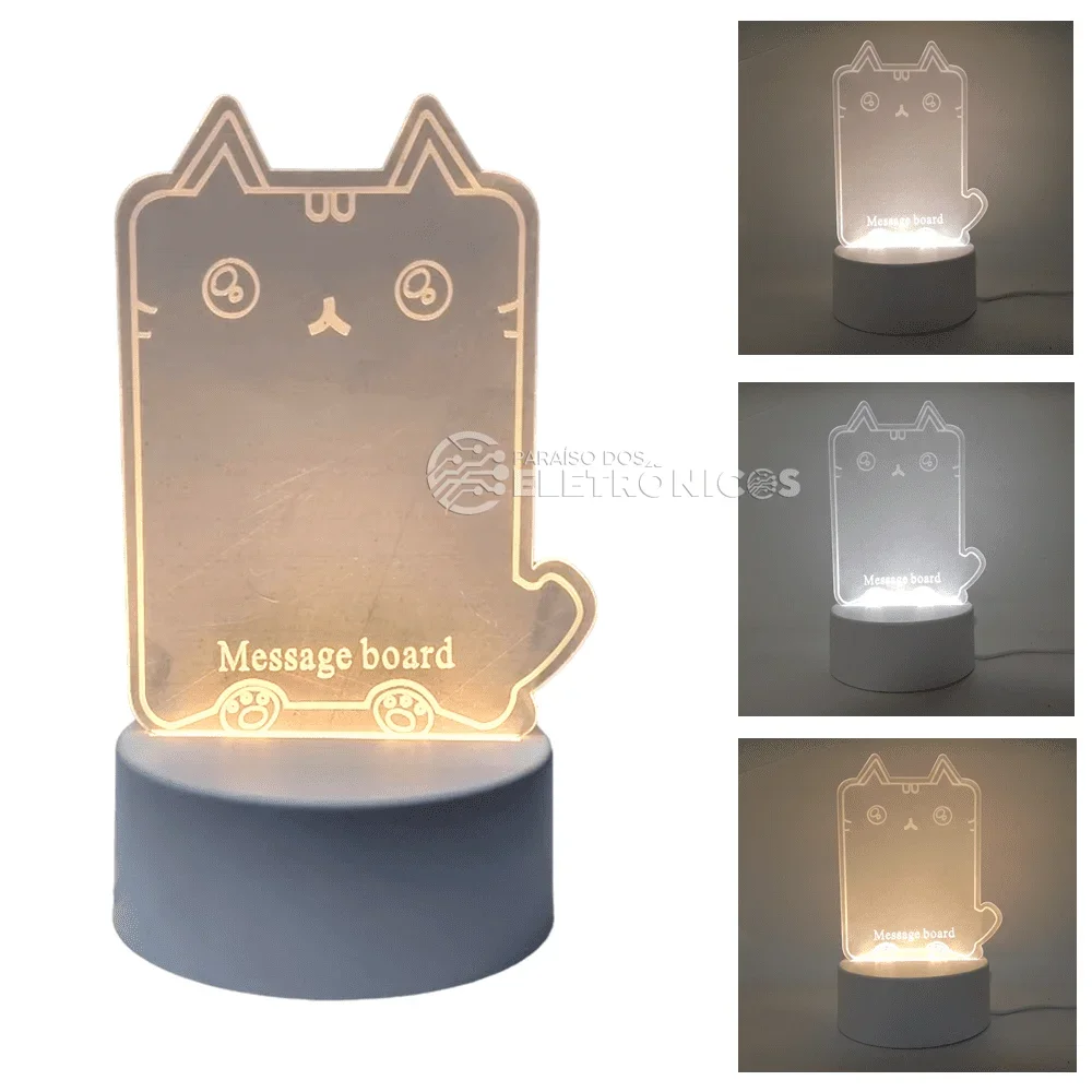 Luminaria Led Escrever de Caneta Lousa Quadro Mesa Anotações Gato