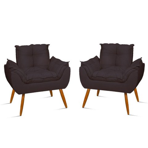 Kit 02 Cadeiras Poltronas Opala Suede Luxo Cor: Cinza