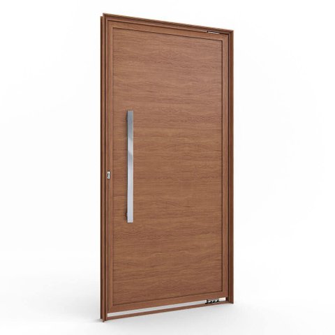Porta Pivotante Lambri de Aluminio Puxador de 80cm 215x105 Lucasa Aluminio Marrom/Madeira