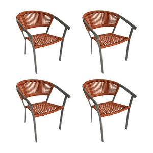Kit 4 Cadeiras Gourmet Corda Náutica Laranja Terracota Base Alumínio Sofia Linha Plus