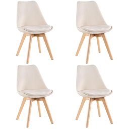 Kit 4 Cadeiras Charles Eames Leda Veludo Estofada Base Madeira - Bege - 1