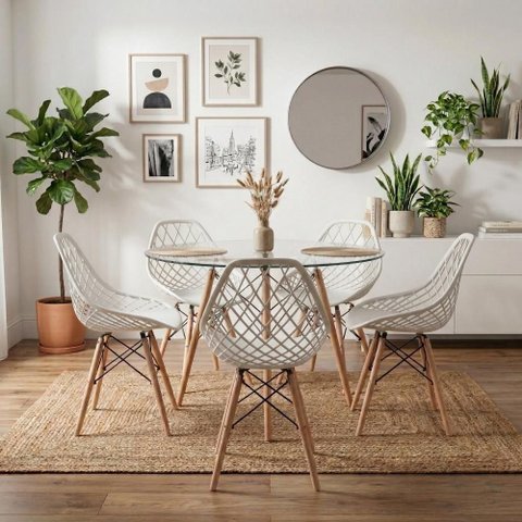 Kit Mesa Eames Vidro 110cm + 5 Cadeiras Kaila Dsw - Seat&Co