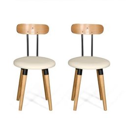 Kit 2 Cadeiras Ergonomica para Mesa de Jantar Cozinha Madeira com Fixação de Metal Off White - 1