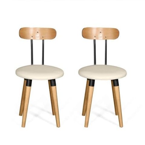Kit 2 Cadeiras Ergonomica para Mesa de Jantar Cozinha Madeira com Fixação de Metal Off White