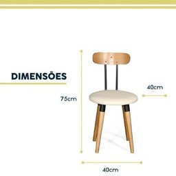 Kit 2 Cadeiras Ergonomica para Mesa de Jantar Cozinha Madeira com Fixação de Metal Off White - 3