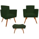 Ver imagem 1 de Kit 2 Poltronas Decorativa Nina + Puff Retangular Suede Verde Pés Madeira Ms Decor