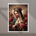 Ver imagem 2 de Quadro Nossa Senhora com Terço - Flores 33x24cm - com Vidro:moldura Preta