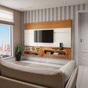 Ver imagem 1 de Painel TV 65 Polegadas 2 Nichos Ripado Off White/Freijó