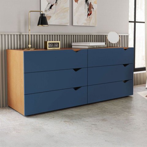 Cômoda Porto 6 Gavetas Freijó/azul - Politorno