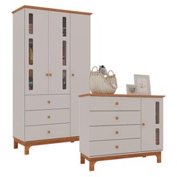 Cômoda e Guarda Roupa Infantil Antonella 3 Portas Off White Caramelo – Canaã - 1