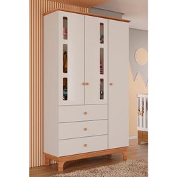 Cômoda e Guarda Roupa Infantil Antonella 3 Portas Off White Caramelo – Canaã - 9