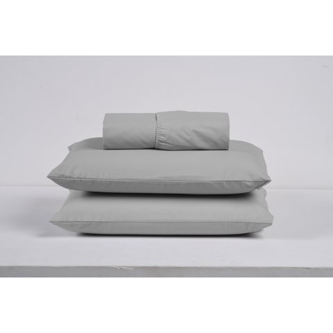 Kit Jogo Cama Casal 3 Peças 100% Algodão Percal 200 Fios Lençol com Elástico:cinza