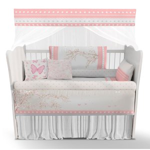 Kit Berço Enxoval de Bebê Floral Árvore Rosa - Kt511