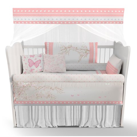 Kit Berço Enxoval de Bebê Floral Árvore Rosa - Kt511