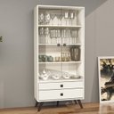 Ver imagem 1 de Cristaleira Retrô 2 Portas Vidro 2 Gavetas MDP Off White 80cm Bege