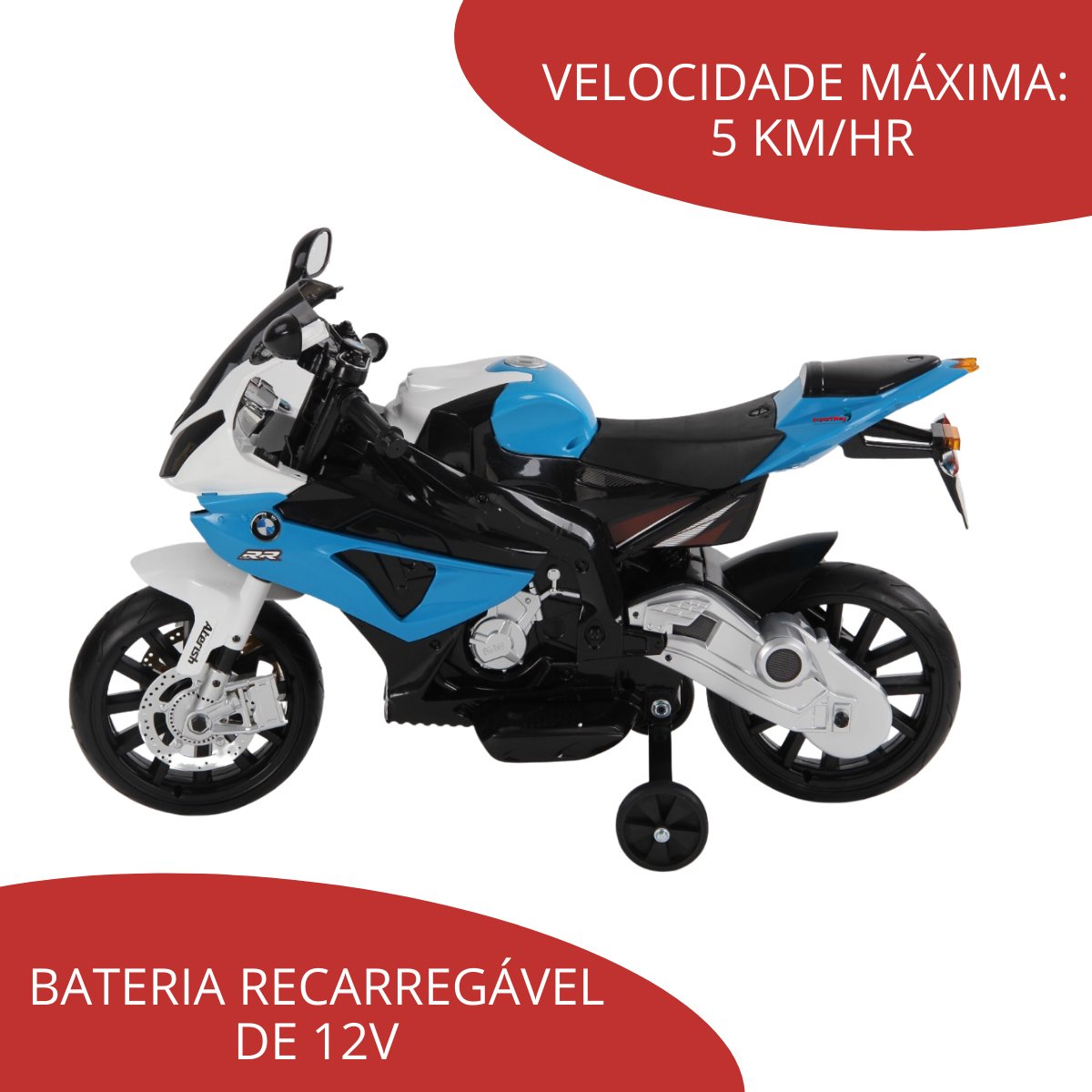 Mini Moto Elétrica Triciclo Criança Infantil Bateria 12V Bmw S1000 RR Azul Luz Som Importway Bw-179  - 4