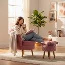 Ver imagem 6 de Poltrona Decorativa Pétala com Puff para Sala de Estar - Élpis Móveis - Veludo Rosa