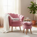 Ver imagem 1 de Poltrona Decorativa Pétala com Puff para Sala de Estar - Élpis Móveis - Veludo Rosa
