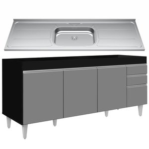 Balcão Gabinete com Pia 180cm Dallas Preto/cinza - Lumil