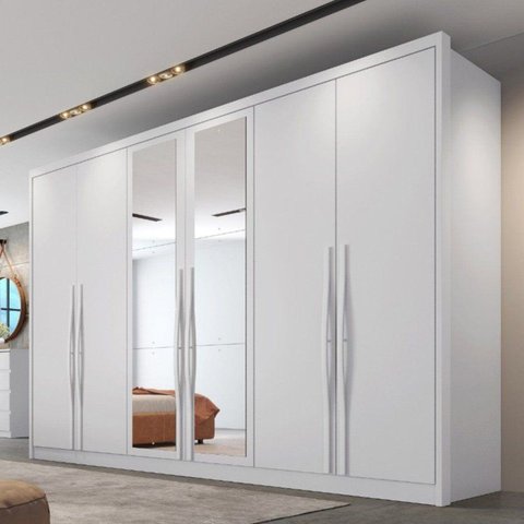 Guarda-Roupa Casal 6 Portas 6 Gavetas com Espelho 100% MDF Reno Branco