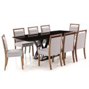 Ver imagem 1 de Conjunto Mesa Jantar Namur Retangular Tampo Barril 220x110cm + Cadeiras Tienen Encosto Estofado -