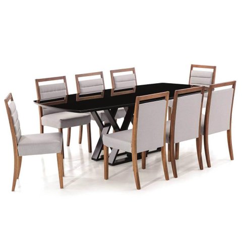 Conjunto Mesa Jantar Namur Retangular Tampo Barril 220x110cm + Cadeiras Tienen Encosto Estofado -