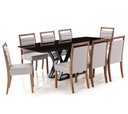 Ver imagem 1 de Conjunto Mesa Jantar Namur Retangular Tampo Barril 220x110cm + Cadeiras Tienen Encosto Estofado -
