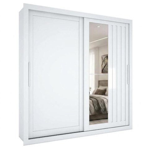 Guarda Roupa Casal 2 Portas de Correr com Espelho Trian 220 cm Branco Absoluto Zanz