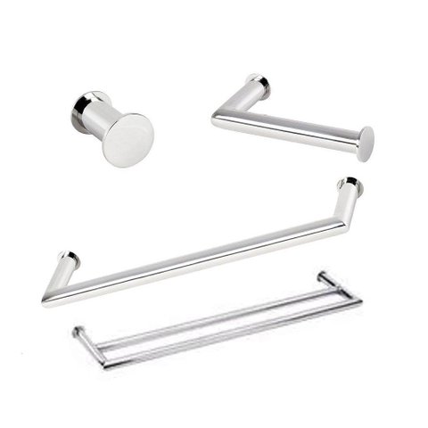 Kit de Acessórios para Banheiro com 4 Peças em Aço Inox Polido Brilhante Linha Tessália com Toalheir